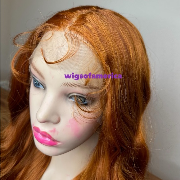 Orange ginger wig wavy layered lace front middle part 26 inch long heat ok - Picture 5 of 8
